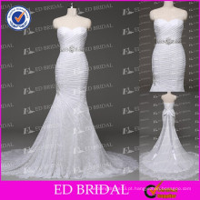Imagens reais Sexy Sweetheart Lace Tecidos Side-draped Beaded Sash Sequins Wedding Gown